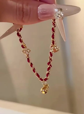 新中式金色葫芦红绳手链女
