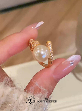 法式微镶仿珍珠开口戒指千金感