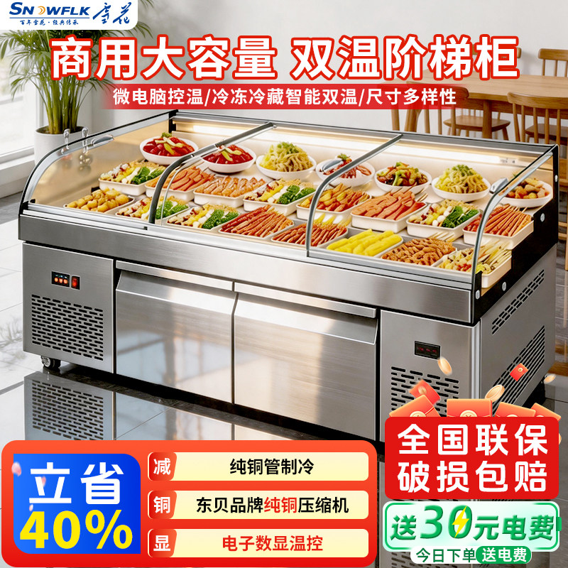 雪花全冷冻三阶梯展示柜烧烤串串冷藏柜明档菜品点菜柜商用冰台