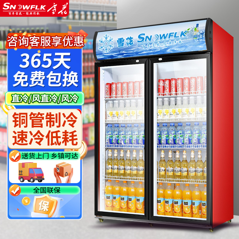雪花饮料展示柜冷藏柜保鲜柜双开门冷饮冷柜商用立式啤酒柜冰箱