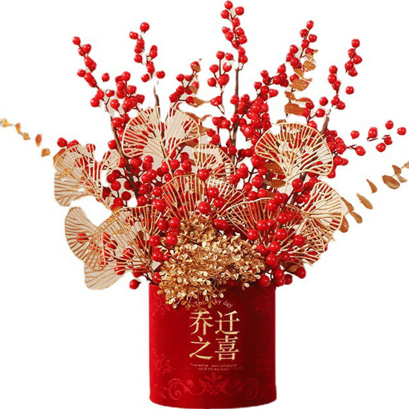 新年装饰摆件2023年新款福桶插花春节客K厅摆放挂件挂饰品场景布