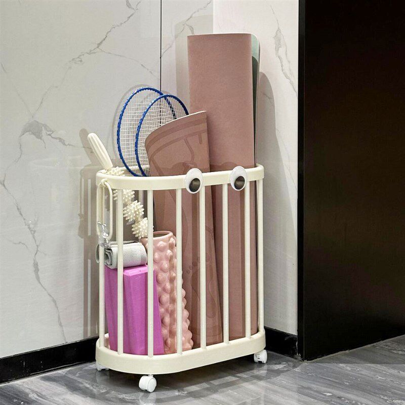 瑜伽垫收纳筐家用健身器材收纳框运动工具整理Q置物架带轮子可移