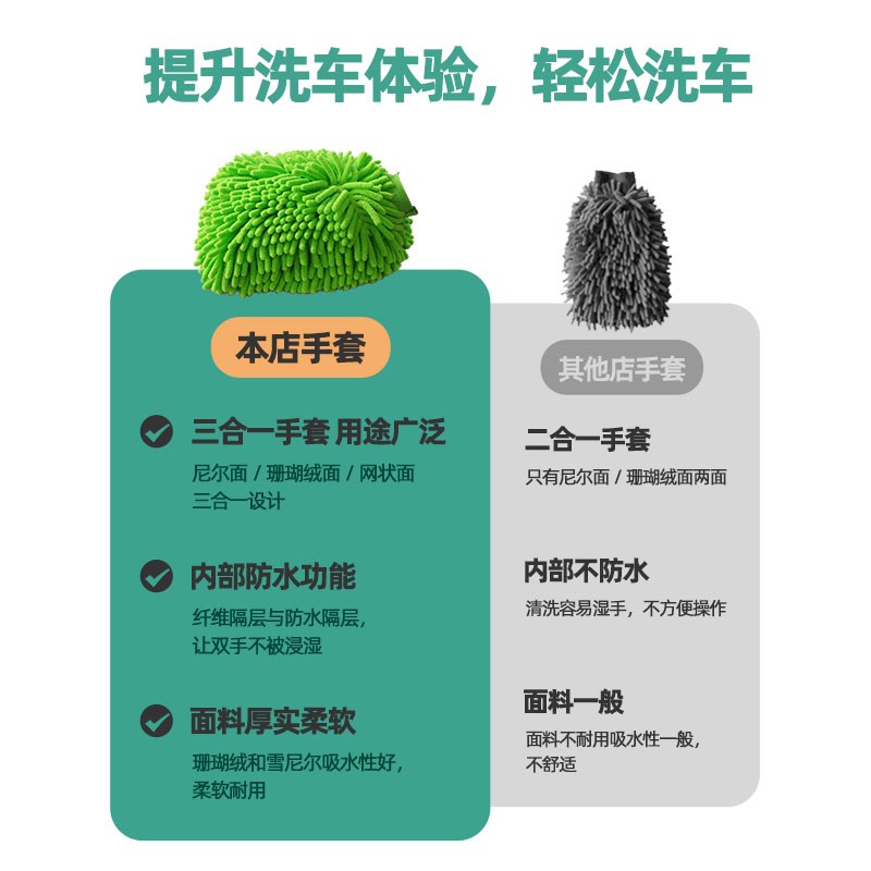 洗车手套专d用珊瑚虫毛绒加厚绵熊掌抹布双面擦车手套洗车清洁工