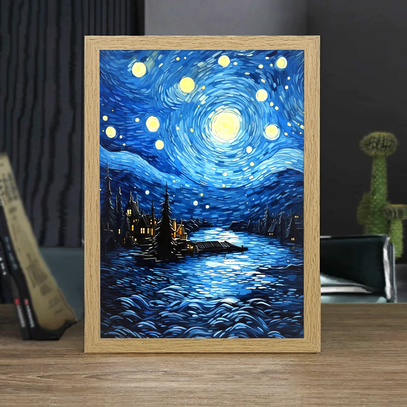 梵高星空名画灯光画治愈儿童房卧室床头小夜灯蓝牙音响发光摆件画