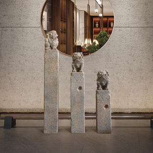 中式庭院仿古拴马桩狮子花园造景布置栓马柱落地摆件Y室内玄关装