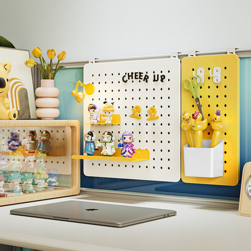 办公桌洞洞板置物架免打孔办公室工位桌面屏风悬R挂装饰展示收纳