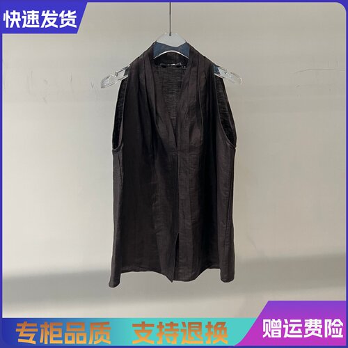 艾诺丝正品国内代购2026夏新款无袖V领亚麻背心上衣女502248