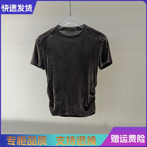 艾诺丝正品2026春新款圆领短袖修身丝绒T恤女上衣BR602122