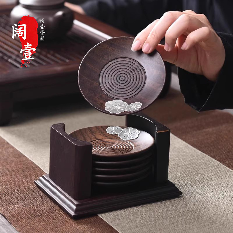黑檀实木茶杯垫杯托茶杯架隔热垫碗垫功夫茶杯茶托组圆形茶道配件