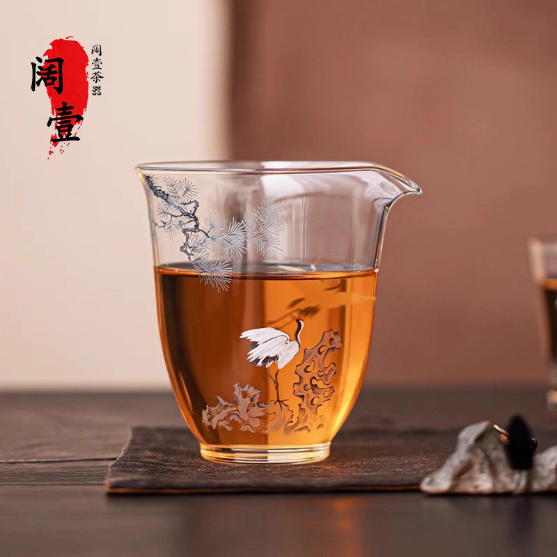 松鹤延年加厚玻璃公道杯轻奢高档茶海分茶器家用公杯匀杯2026新款