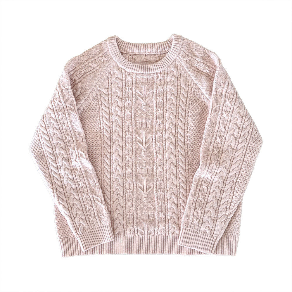 安迪绒 复古郁金香麻花 插肩袖 古着感 针织毛衣 K