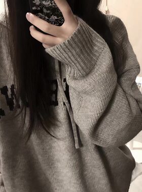 oversize！慵懒风连帽字母套头毛衣女冬季新款韩版宽松长袖针织衫