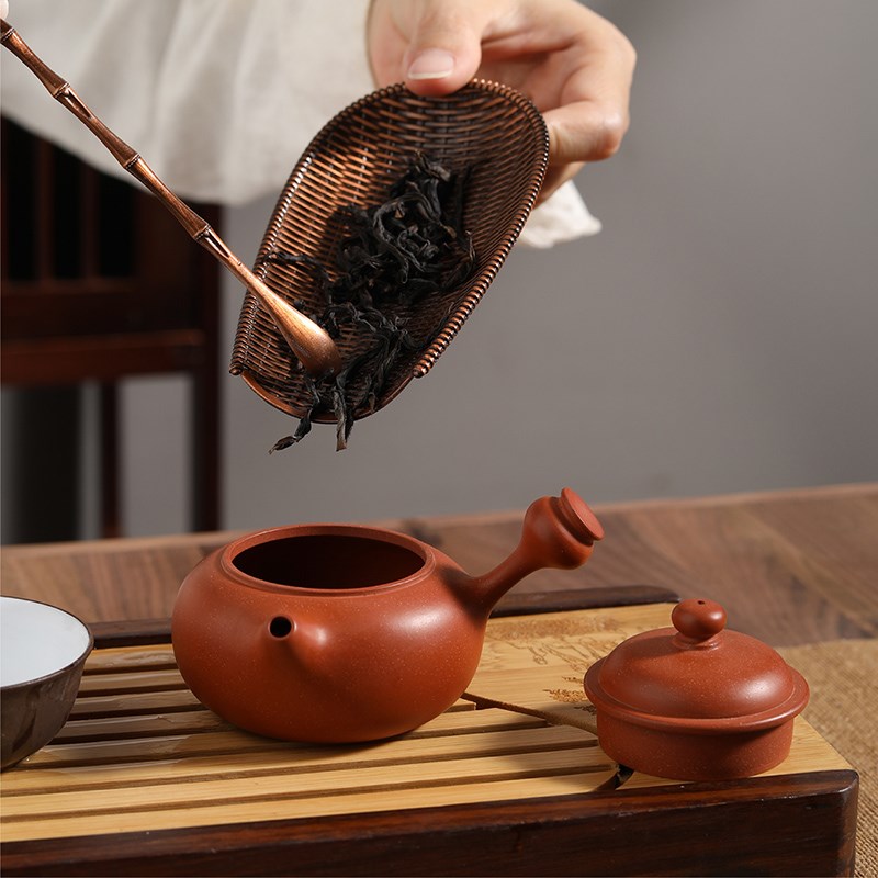 福容侧把a急须壶手拉壶潮州功夫茶泡茶壶家用茶器具紫砂朱泥小茶