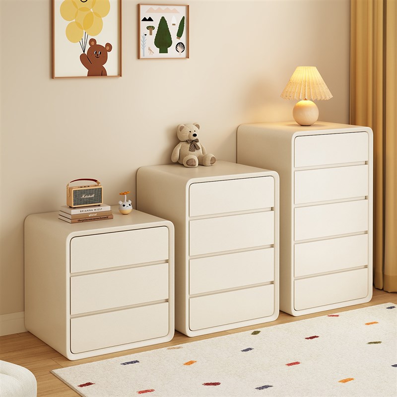 奶油风五斗柜卧室抽屉置物柜客厅实木收纳柜靠墙多巴胺.储物小柜