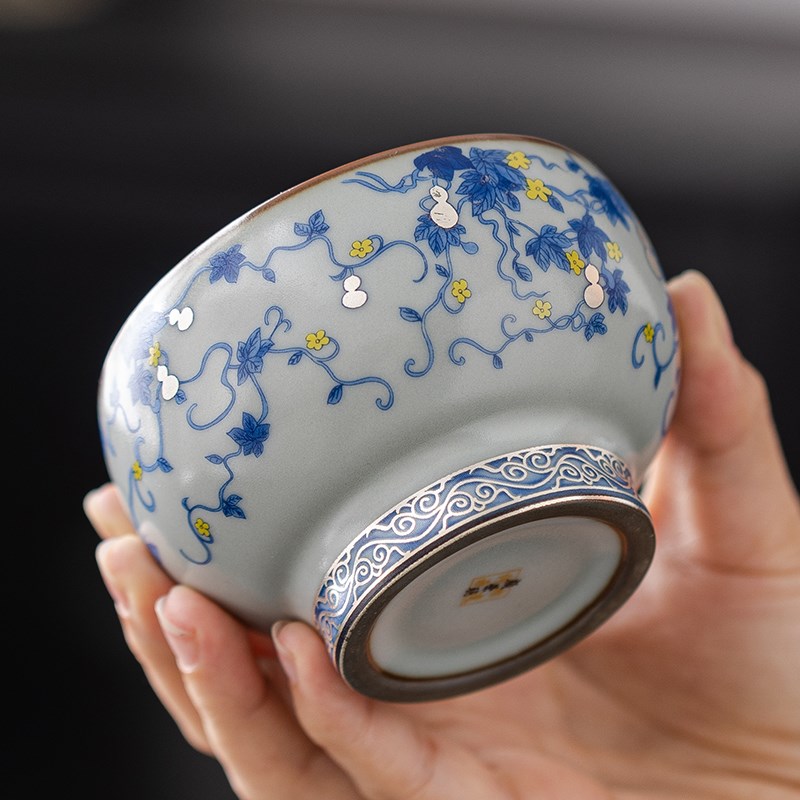 大师掐丝银r福禄双全汝窑高足主人杯单杯收藏大号品茗杯功夫茶具