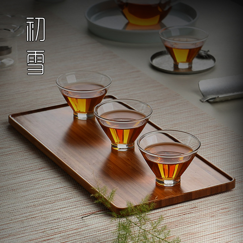 待客斗笠杯功夫茶k具套装透明4只装品茗杯家用迷你玻璃喝茶小杯子