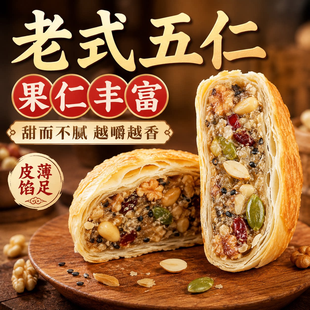 央妈甄选五仁月饼老式多口味传统手工板栗豆沙苏式酥皮糕点旗舰店图片