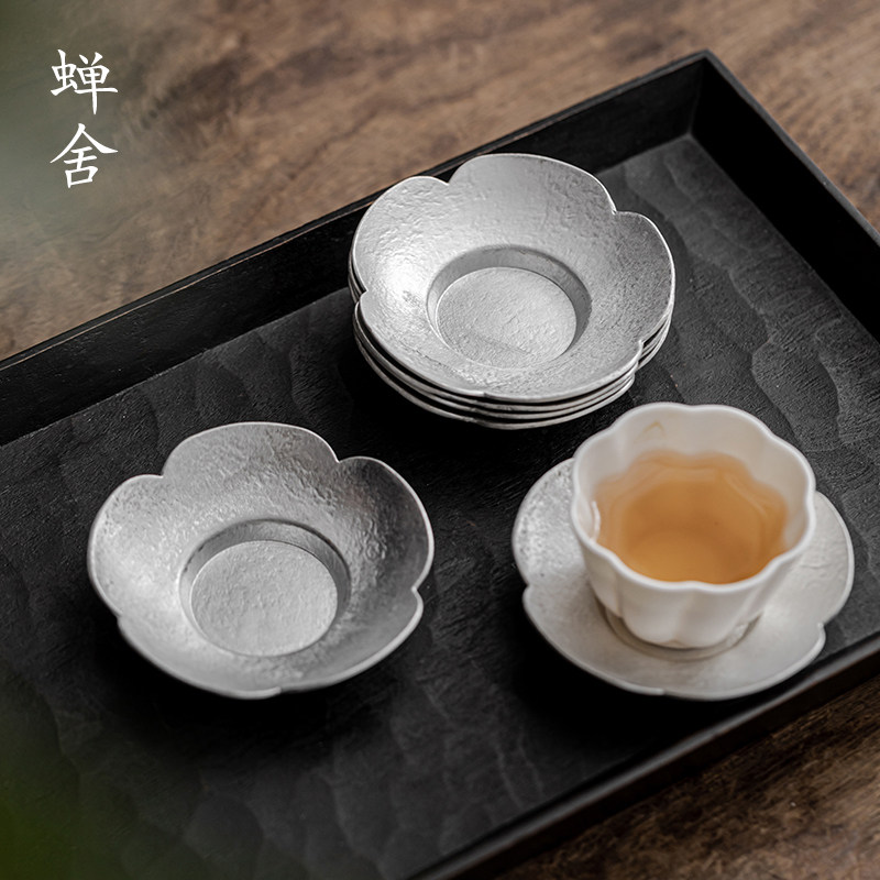 蝉舍锡制樱花杯垫家用茶室茶杯隔热垫茶托茶杯垫防烫禅意茶道配件