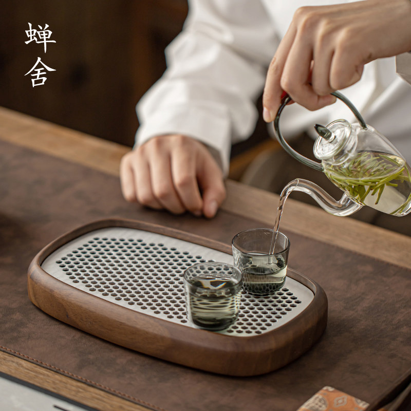 蝉舍轻奢胡桃木干泡盘家用茶道泡茶盘功夫茶道茶台茶室中式木茶盘