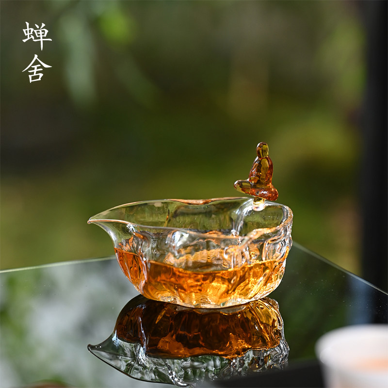 蝉舍禅意荷韵高硼硅玻璃公道杯中式透明分茶器茶道家用锤纹茶海,餐饮具,公道杯,淘宝优惠券,粉丝福利购,淘宝优惠卷