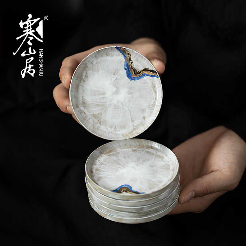 寒山居手绘描金粗陶杯垫家用复古陶瓷茶垫防烫隔热垫茶杯托茶配件