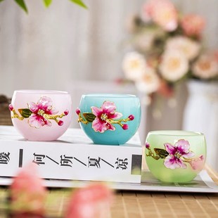 女士茶壶主人茶杯家用轻奢高档陶瓷功夫茶具 玉兰花粉玉琉璃茶套装