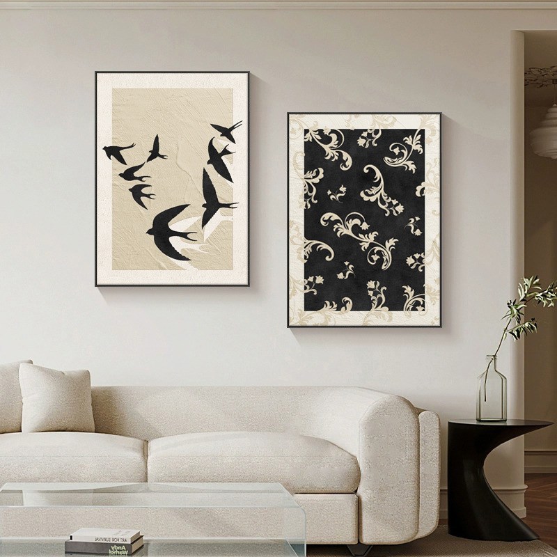 64N中古风装饰画法式复古大白墙客厅挂画感卧室床头壁画斗柜太光图片