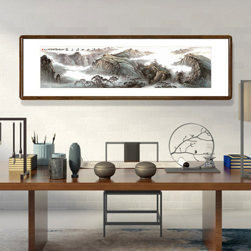 江山如此多娇国画山水画有框客厅背景墙装饰画书房办公室横版壁画