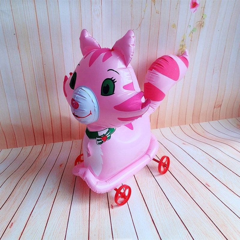 儿童玩具充气动物小拉车拉线气球皮货地推载物长棒加厚活动道具孩