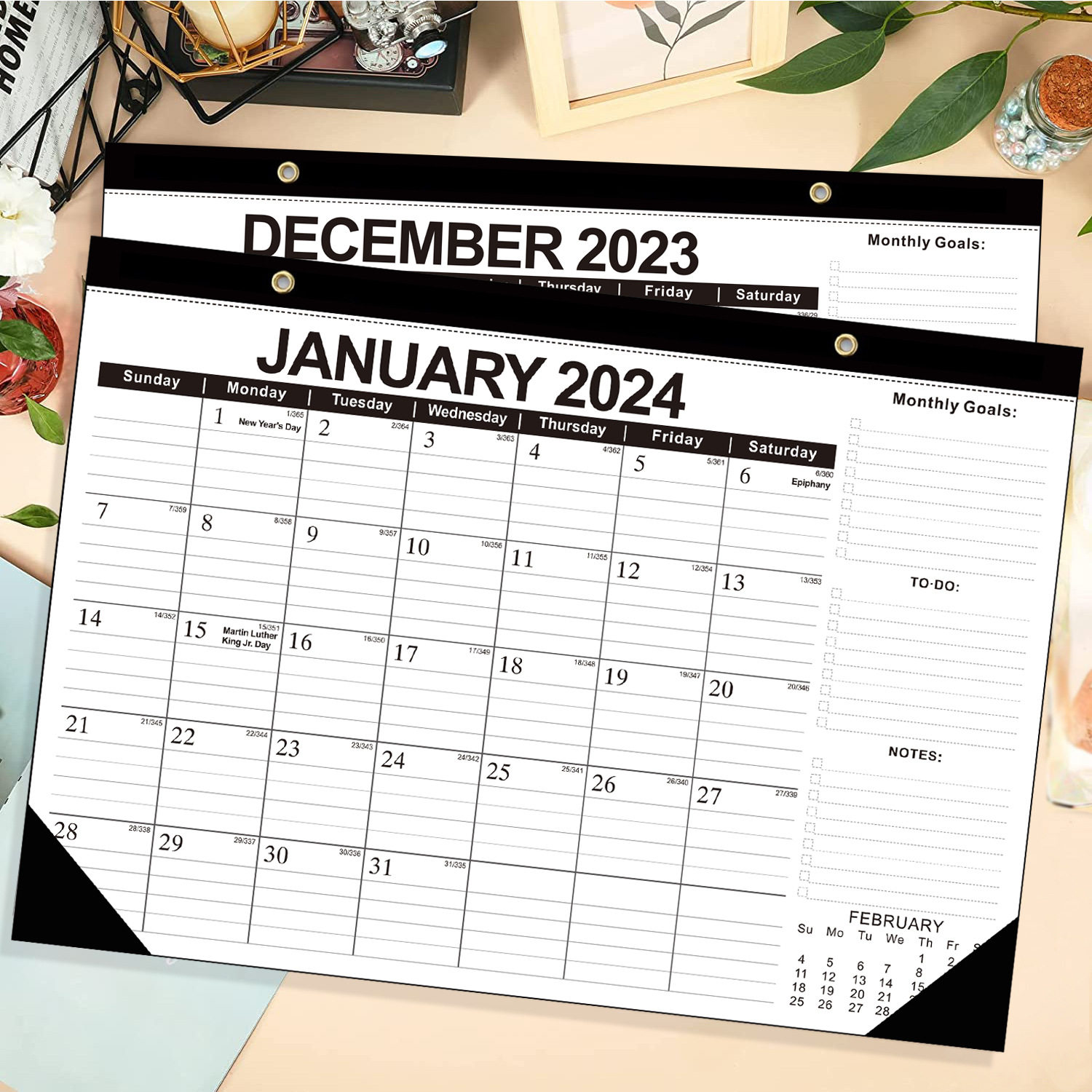 2023-2024年18个月英文日历 挂墙式挂历桌面桌历记事日历月历备忘
