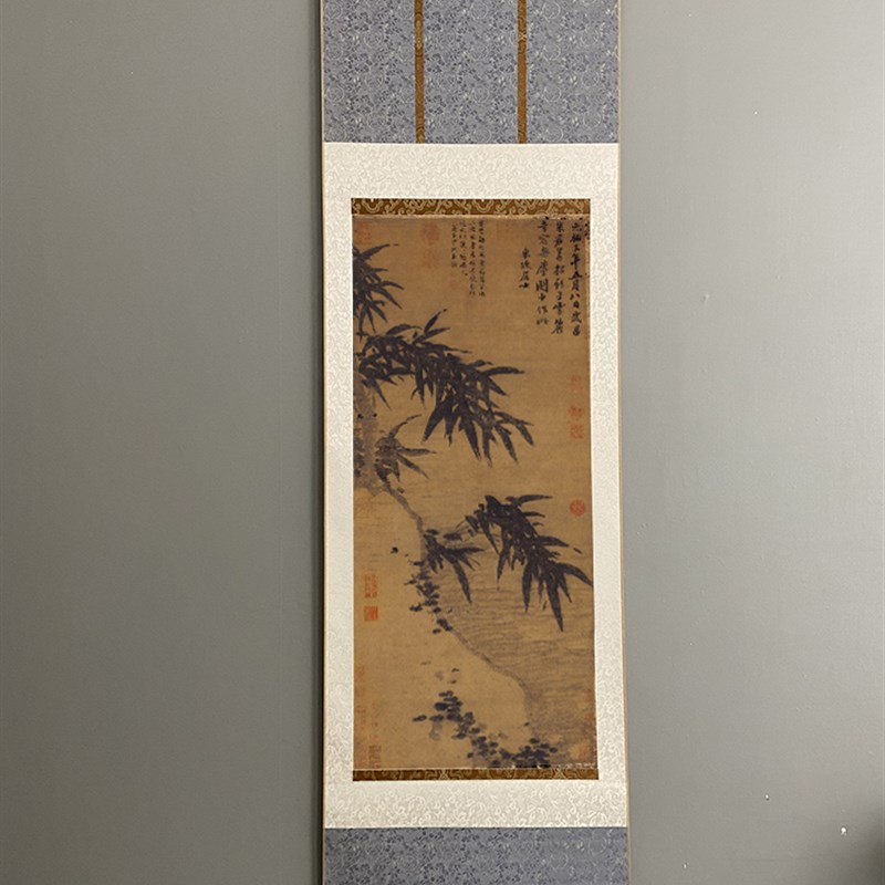 苏轼  墨竹图    宋代苏东坡竹子画水墨画装饰宣和裱挂轴