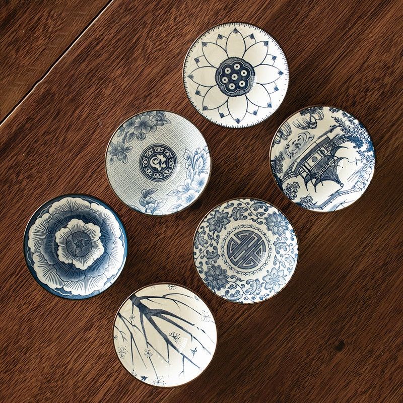 【6个一套(无礼盒】釉下彩青花斗笠杯茶杯主人杯整套家用品茗杯