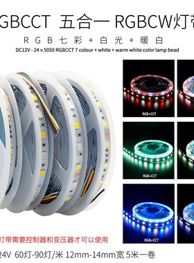 智能RGBCW LED灯带五合一RGBCCT七彩白暖双色温10mm12mm自粘灯条