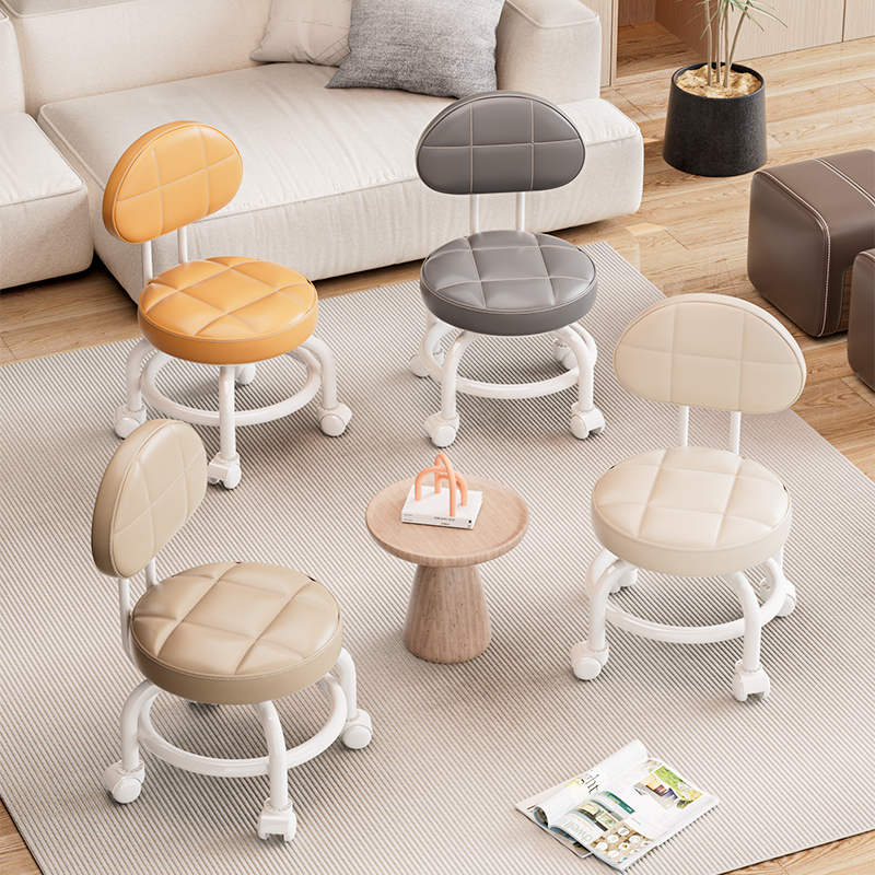 万向轮小凳子软座滑轮矮凳带娃儿童椅子靠背圆凳家用美缝修脚板凳