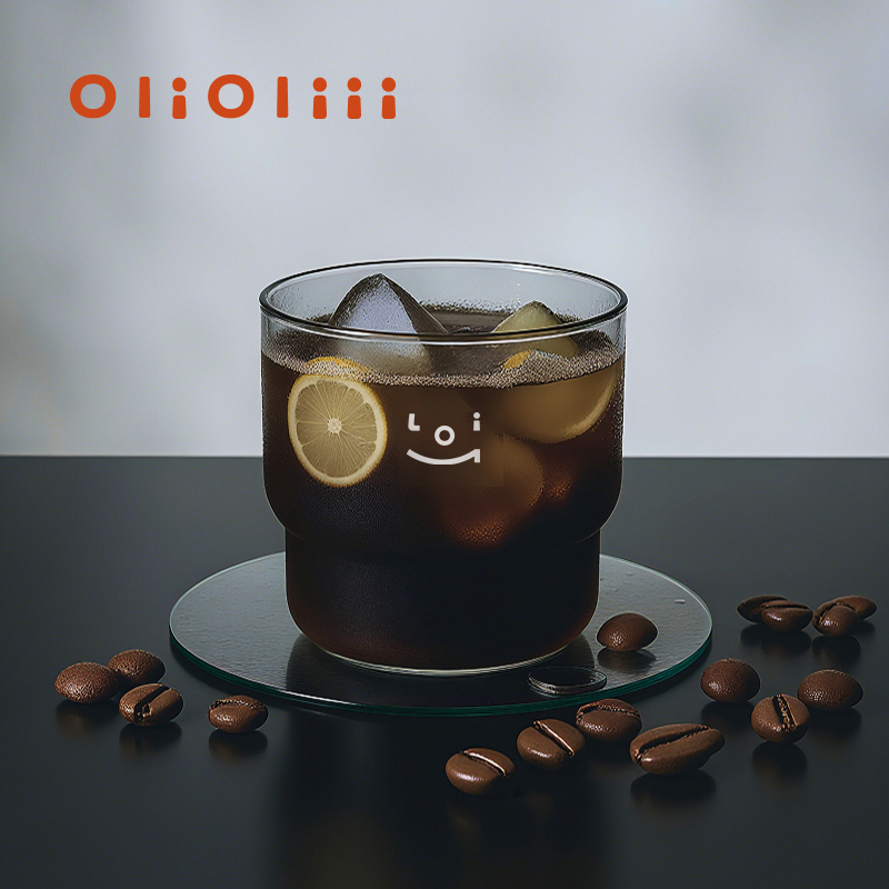 OliOliii便携简约透明黑高颜值便携小清新无沿玻璃咖啡杯耐高温