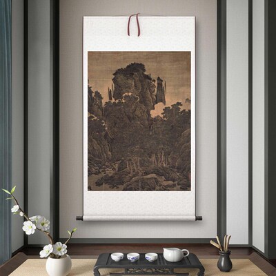 宋 李唐《万壑松风图》客厅书房茶室山水风景挂画装饰画高清卷轴