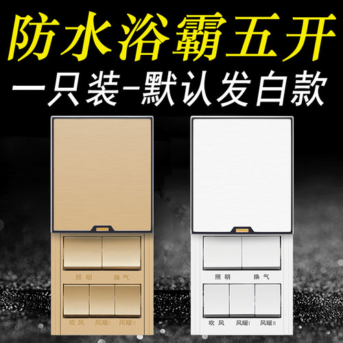 浴霸开关五开卫生间面板五合一5开风暖家用多功能集成吊顶白 金色