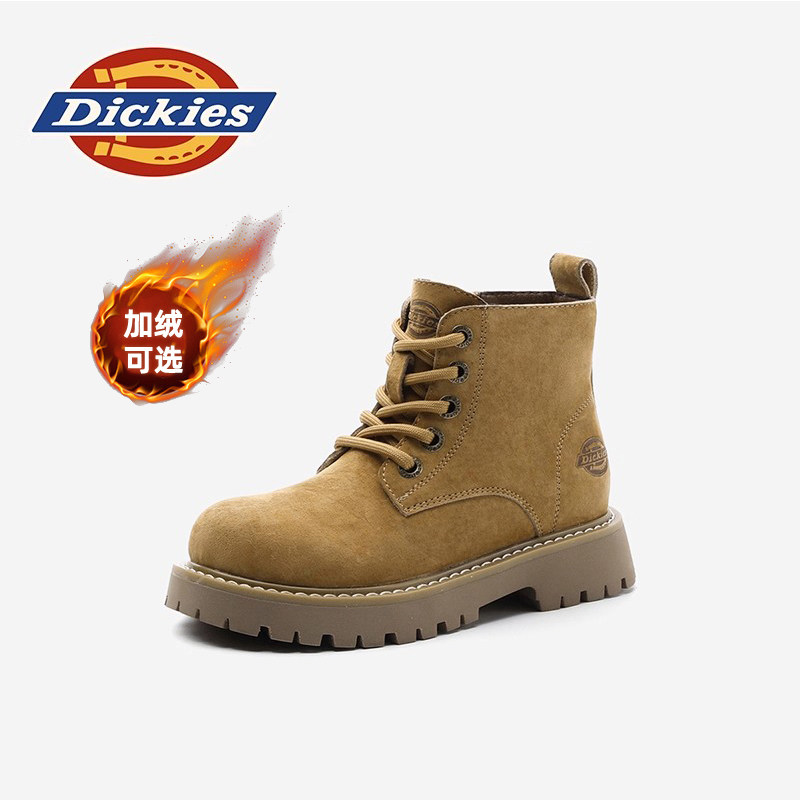 dickies马丁靴男童2026新款冬季加绒儿童靴子女童短靴男孩大黄靴
