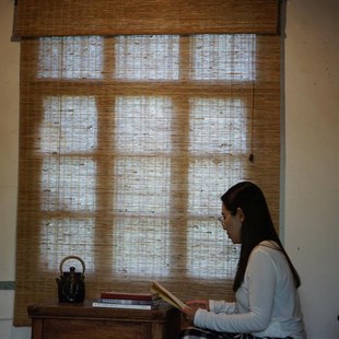 麻草帘定制民宿q茶室窗帘遮光透光可升降卷帘