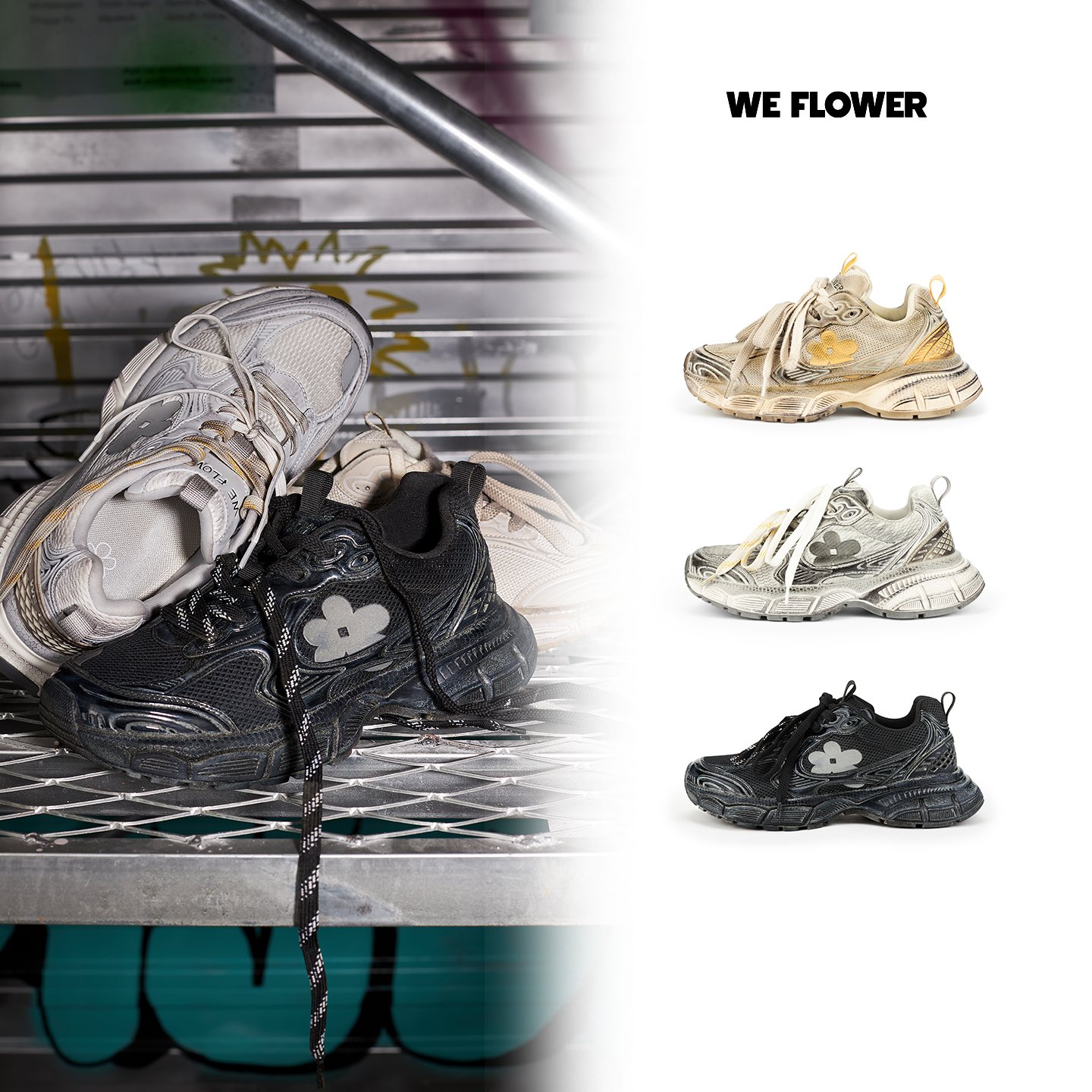 We Flower复古鞋百搭国潮老爹厚底休闲鞋男女同款