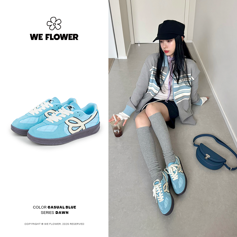 We Flower＆HBD联名款春季新品复古德训鞋随性蓝经典轻便舒适