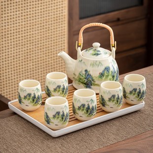 2024年新款 提梁壶功夫茶具套装 陶瓷家用送礼大号茶壶茶杯整套中式