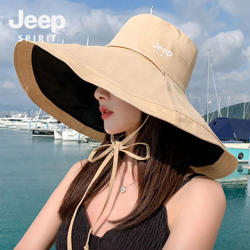 jeep大帽檐遮阳帽子女夏季韩版渔夫帽防紫外线太阳帽骑车遮脸防晒