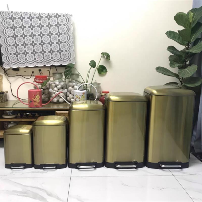金色黑色白色不锈钢办公室酒店公司家庭高尚脚踏有盖静音垃圾桶