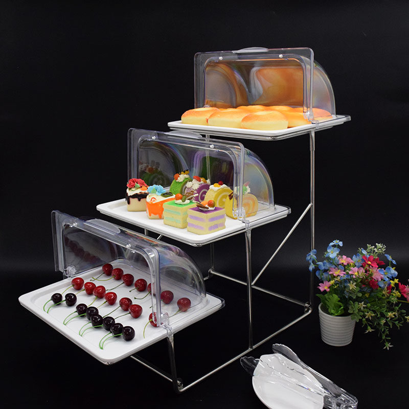 自助餐食物展示架三层糕点蛋糕水果托盘甜品点心架带翻盖多层欧式