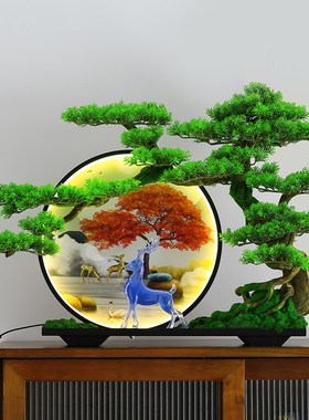 仿真迎客松盆景摆件酒柜客厅玄关办公桌面家居装饰品乔迁新居礼品