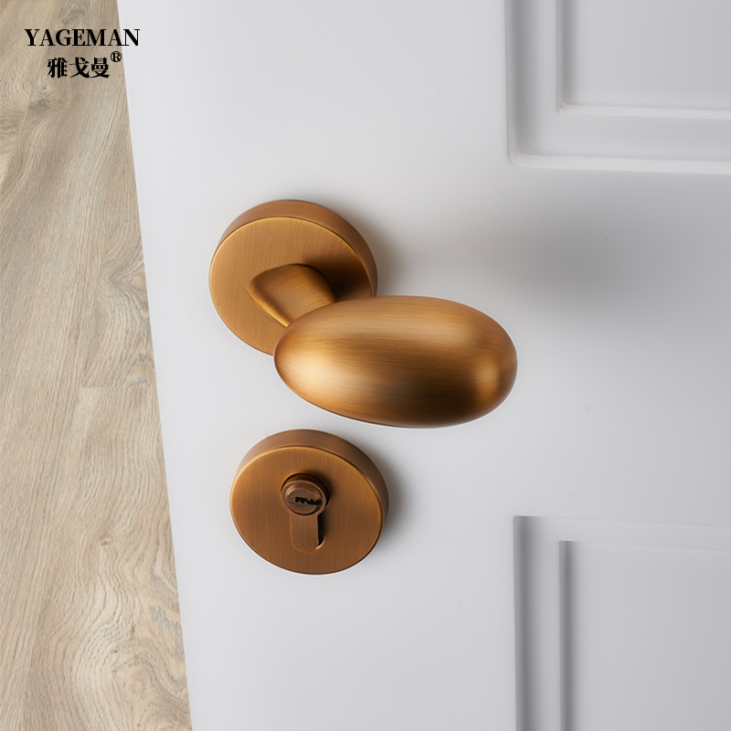 鹅蛋门把手卧室门锁室内磁吸静音复古房门锁法式儿童金色木门锁具