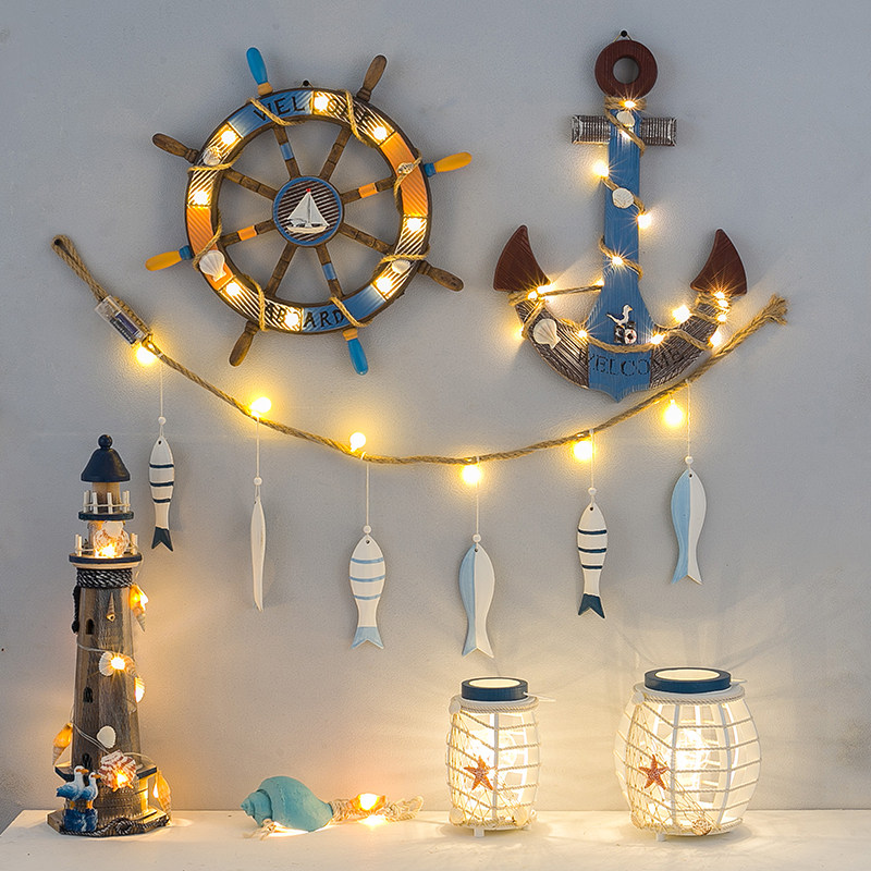 创意led发光地中海海洋风格家居夜灯船舵挂件个性室内卧室装饰品,家居饰品,壁饰,淘宝优惠券,粉丝福利购,淘宝优惠卷