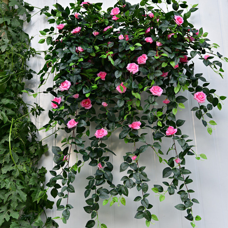 仿真玫瑰花藤假花花藤条装饰塑料花吊花墙壁挂花藤蔓植物空调管道