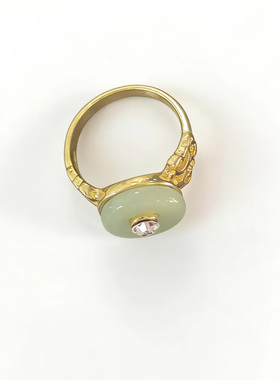 清仓复古轻奢玉石戒指女 小众设计金色指环美拉德风高级感